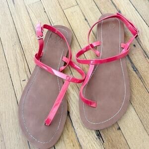 Women's Pink T-Strap Ankle Buckle Closure Flat Summer Sandals Size EU 37/ US 6.5